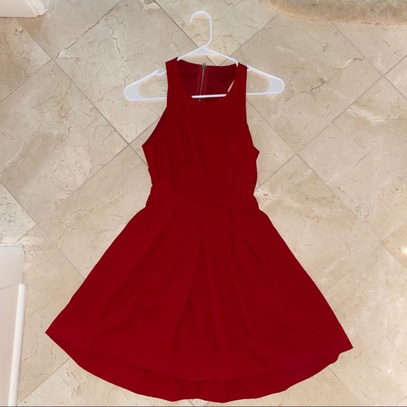 Lulu’s Fit Flare Red Pleated Cutout Mini Dress XS - Picture 2 of 5